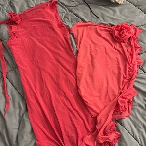 Chic Pink Sheer Top  & Dress w flower accent